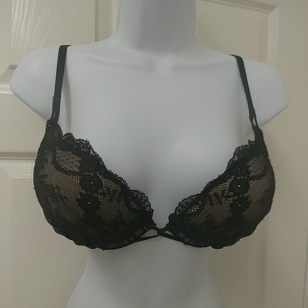 Victoria's Secret Black lace/nude padded Bra 34B